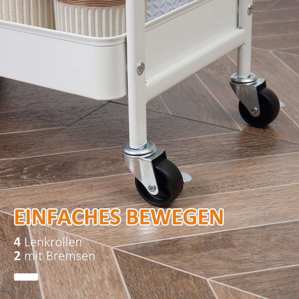 ROLLWAGEN mit 3 Ebenen Servierwagen mit Griff Ablage Schublade 2 Regalen Weiß - Weiß, Metall (30.5/75.6/43.9cm) - HOMCOM
