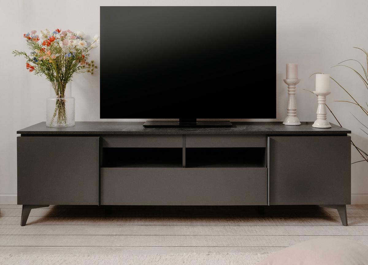 TV-LOWBOARD grau, Schiefer 177 cm, TV unterteil mit 6 Fächern - Grau, Holzwerkstoff/Kunststoff (177/51.5/40cm) - Furn.Design