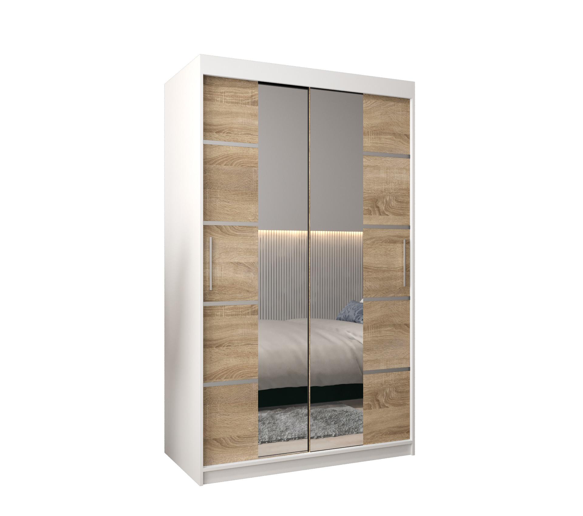 SCHWEBETÜRENSCHRANK 200/120/62 2-türig - Silberfarben/Weiß, Holz/Kunststoff (120/200/62cm) - MÖBEL KRYSPOL