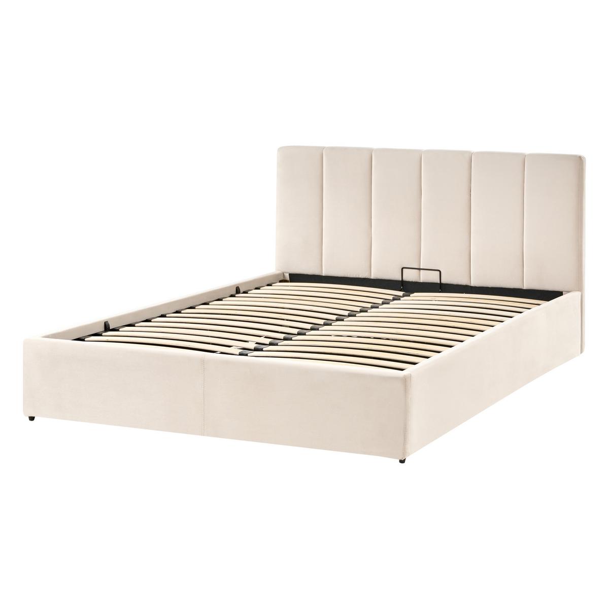 BETT mit Stauraum 140/200 cm Samtstoff Hellbeige Dreux - Beige, Textil (140/200cm) - Beliani