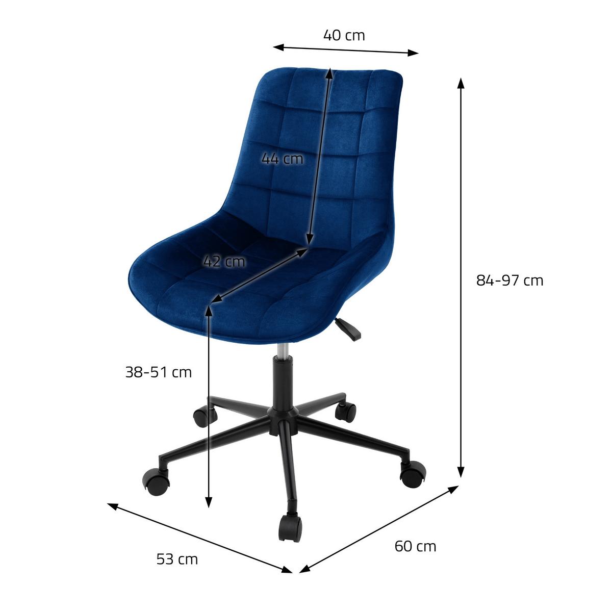 BÜROSTUHL Samt Blau - Blau, Metall (53/97/60cm) - ML-DESIGN