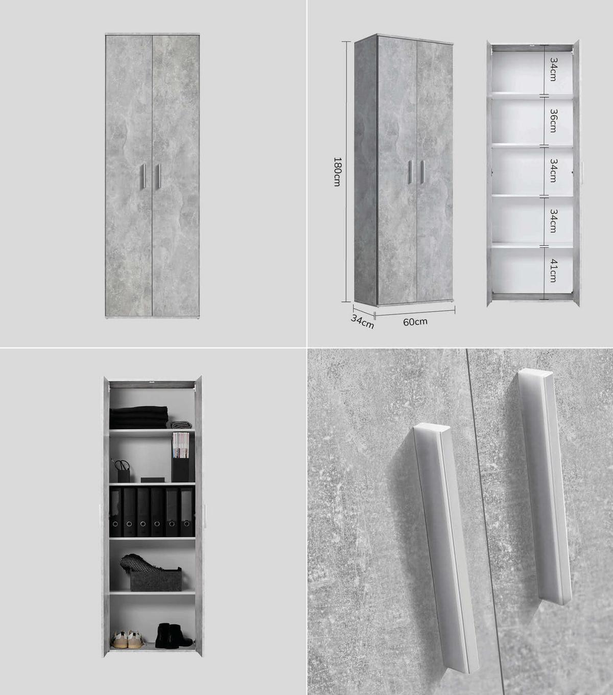 MEHRZWECKSCHRANK SET Der Allzweckwaffe - Silberfarben/Grau, Holzwerkstoff (60/180/34cm) - Mokebo