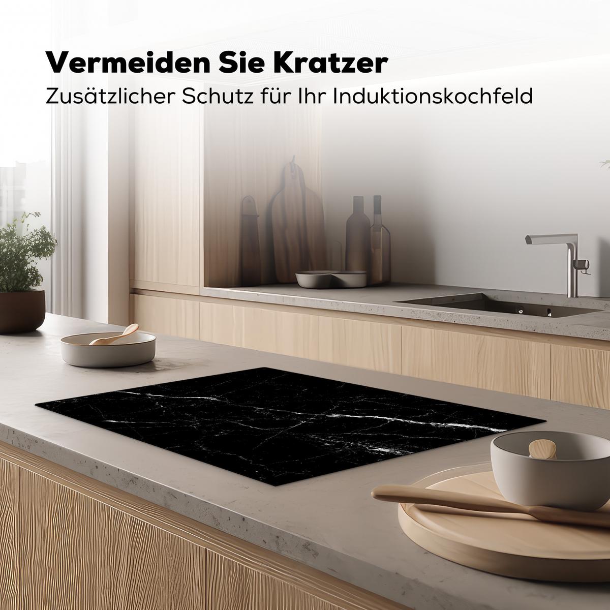 HERDABDECKPLATTE Marmoroptik - Schwarz - Luxus Herdabdeckung Induktionsfeld 75x52 cm - Grau, Kunststoff (75/52/0.2cm) - MuchoWow