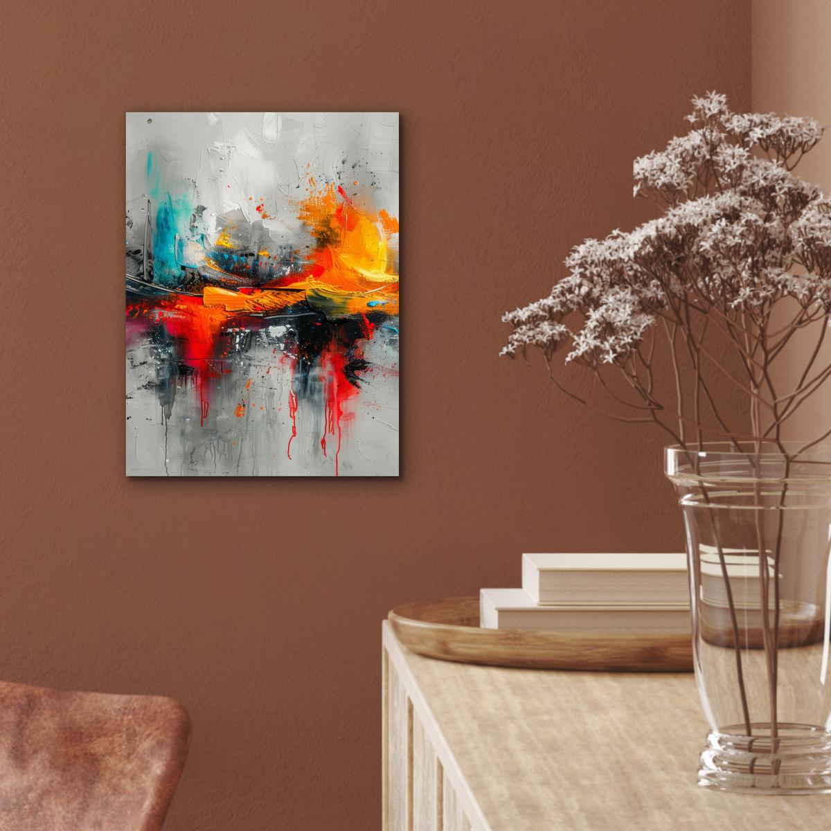 METALLBILD Moderne Kunst - Orange - Grau - Abstrakt 30x40 cm - Hellgrau, Metall (30/40cm) - MuchoWow