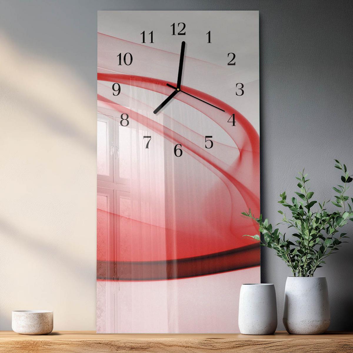 WANDUHR aus Glas 30x60 cm - Abstrakte Linien - Rot, Glas (30/60/0.4cm) - TULUP