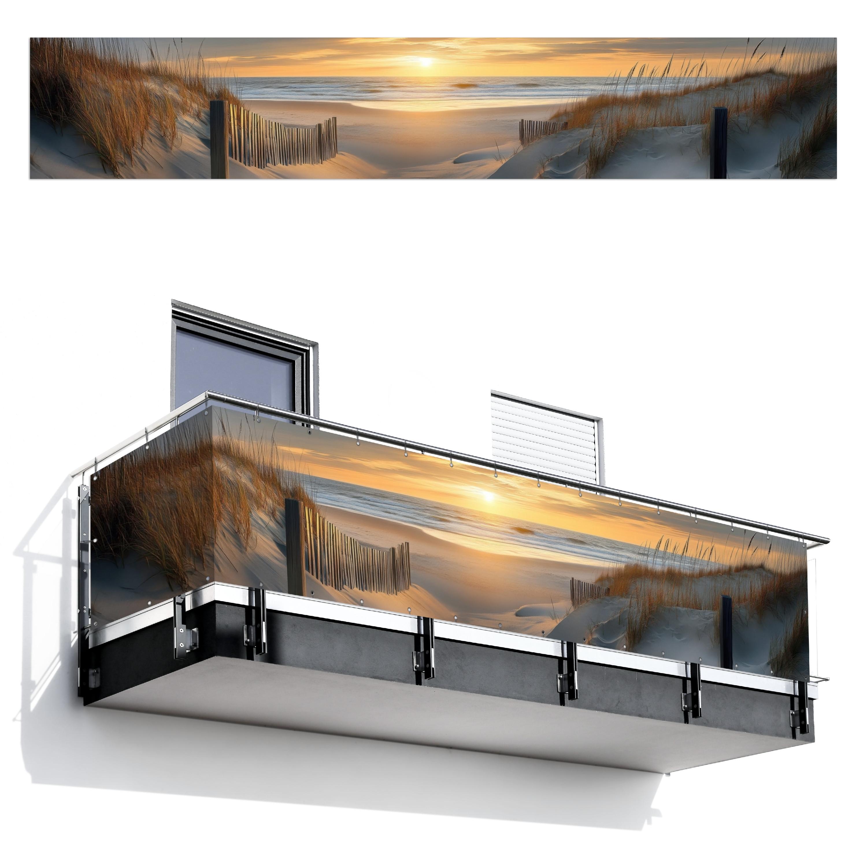 BALKON-SICHTSCHUTZ Strand - Dünen - Sonnenuntergang Groß 500x90 cm - Sandfarben, Kunststoff (500/90cm) - MuchoWow