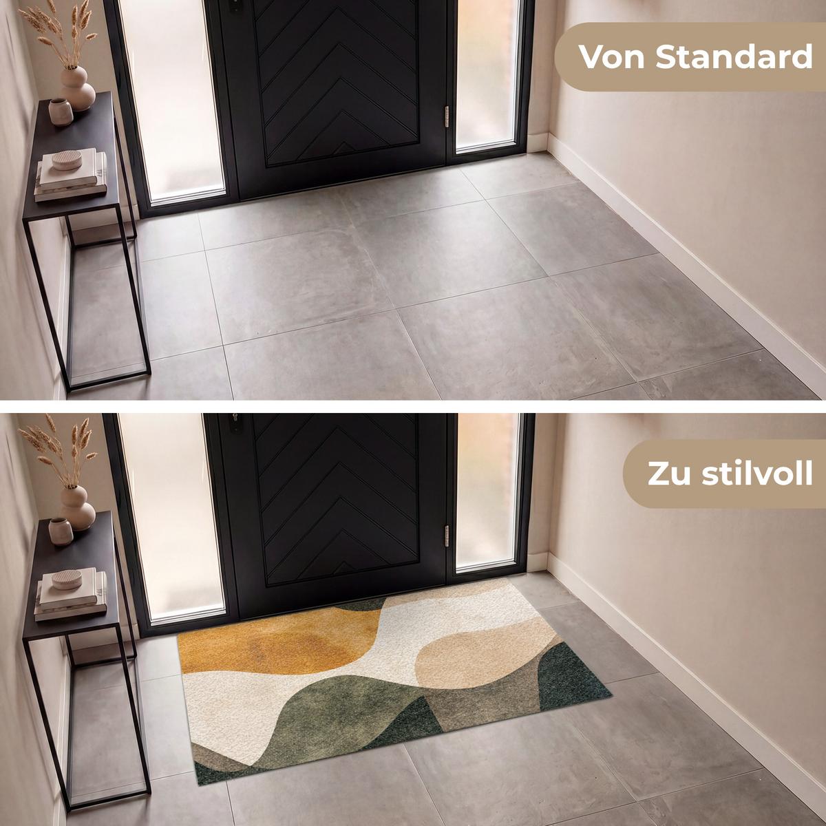 FUSSMATTE Formen - Ockergelb - Abstrakt Flurteppich 150x90 cm - Multicolor, Kunststoff (150/0.4cm) - MuchoWow