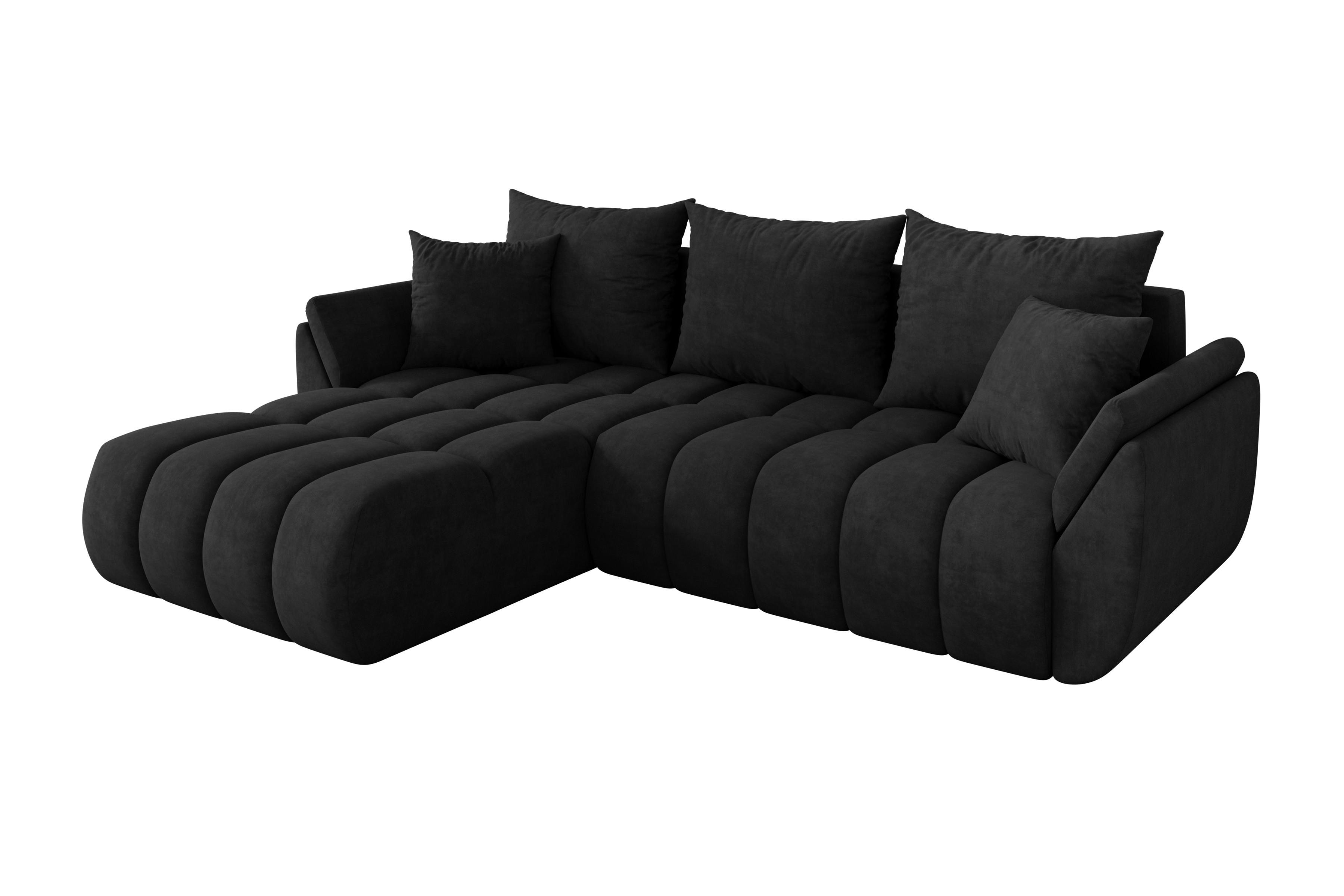ECKSOFA mit Schlaffunktion Ottomane Links TOKO-L-v1 277x194x86 Schwarz Velours - Schwarz, Holzwerkstoff/Kunststoff (277/194cm) - ALTDECOR