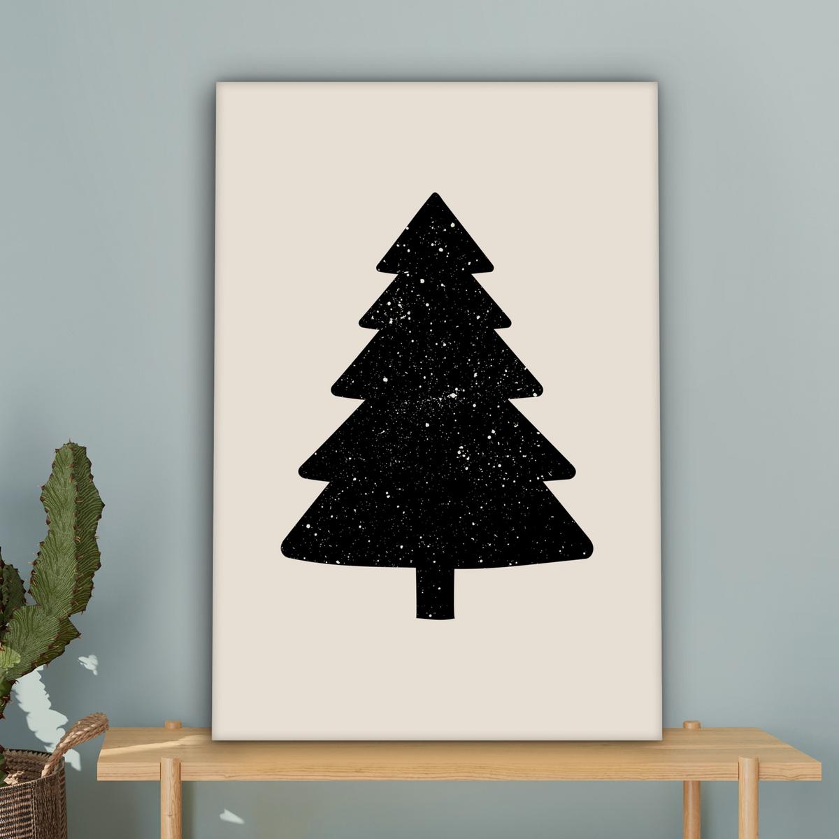 LEINWANDBILD Weihnachtsbaum - Schwarz - Urlaub - Beige Wanddeko 40x60 cm - Schwarz, Textil (40/60cm) - MuchoWow