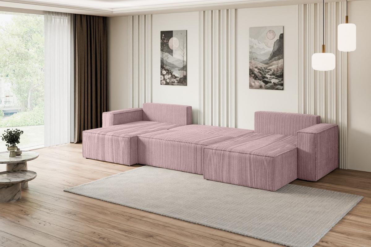 WOHNLANDSCHAFT mit Schlaffunktion und Bettkasten CELTIC-XLU - 377x143x83 cm Rosa Cord - Schwarz/Rosa, Holzwerkstoff/Kunststoff (377/83/143cm) - ALTDECOR