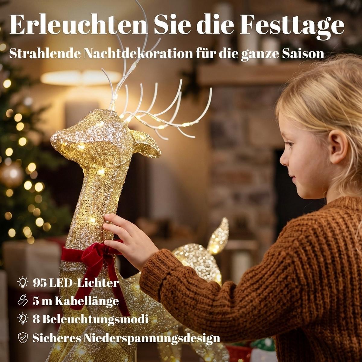 WEIHNACHTSDEKORATION 2er Set Metall Polyester Gold Rot Grün - Multicolor, Metall (23/125/80cm) - Outsunny