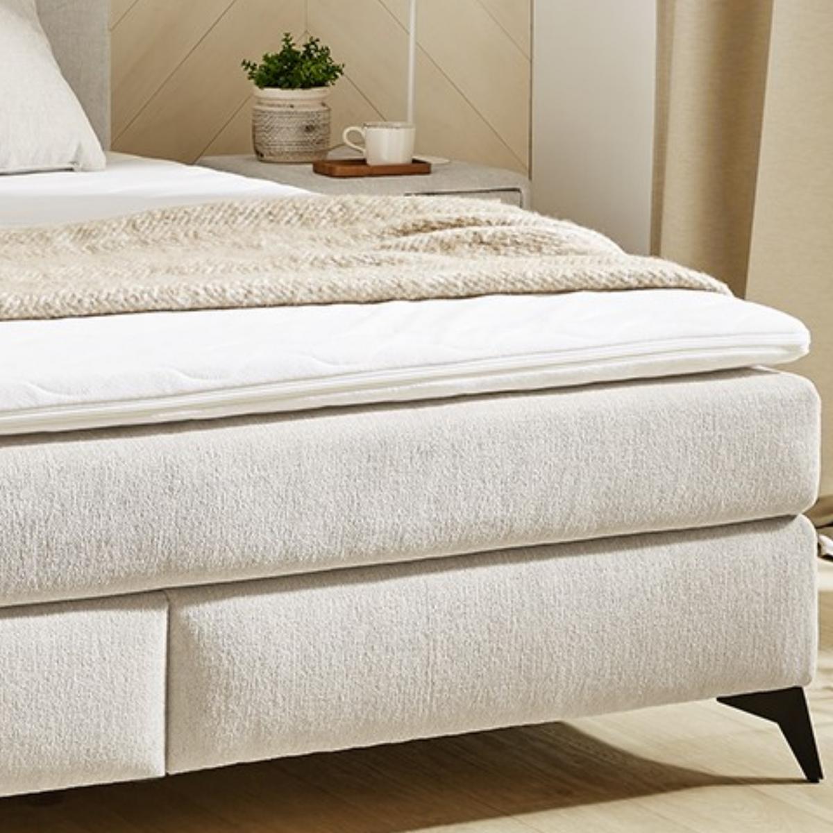 BOXSPRINGBETT 180x200 cm, 7-Zonen-Tonnentaschen-Federkernmatratzen H3, Topper, Bonell-Federkern, Beleuchtung, USB-Ladeports, Chenille Beige / 20017 - Beige/Schwarz, Textil/Metall (180/200cm) - luma-home