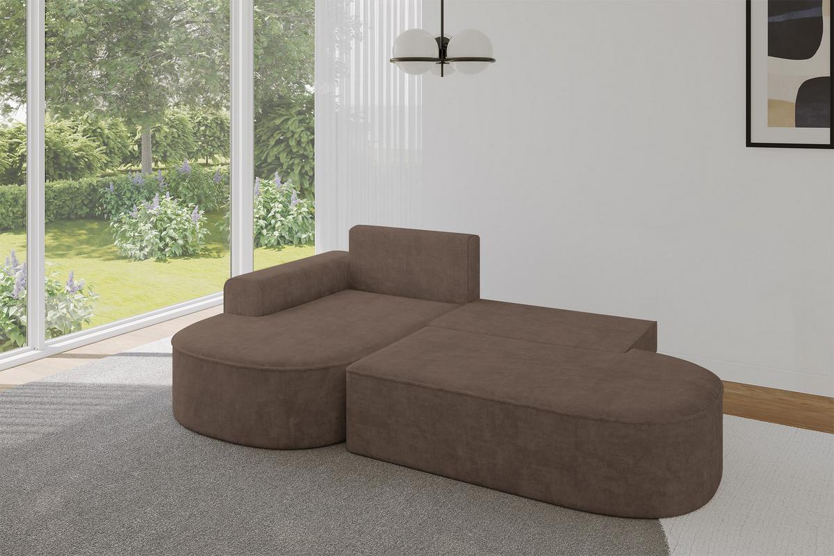 ECKSOFA mit Schlaffunktion und Bettkasten Ottomane Links MARI-L1-S - 283x167x73 cm Braun Velours - Schwarz/Bronzefarben, Holzwerkstoff/Kunststoff (283/167cm) - ALTDECOR