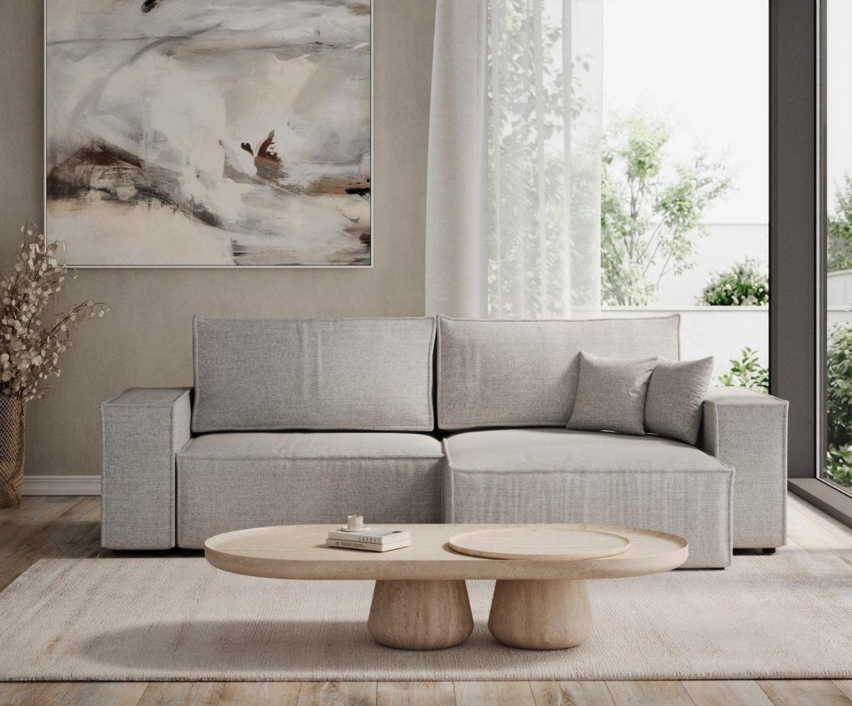 ECKSOFA CAVO mit Schlaffunktion Hellbeige im City Stoff - Hellgrau/Schwarz, Holz/Holzwerkstoff (255/148cm) - AltaBeds
