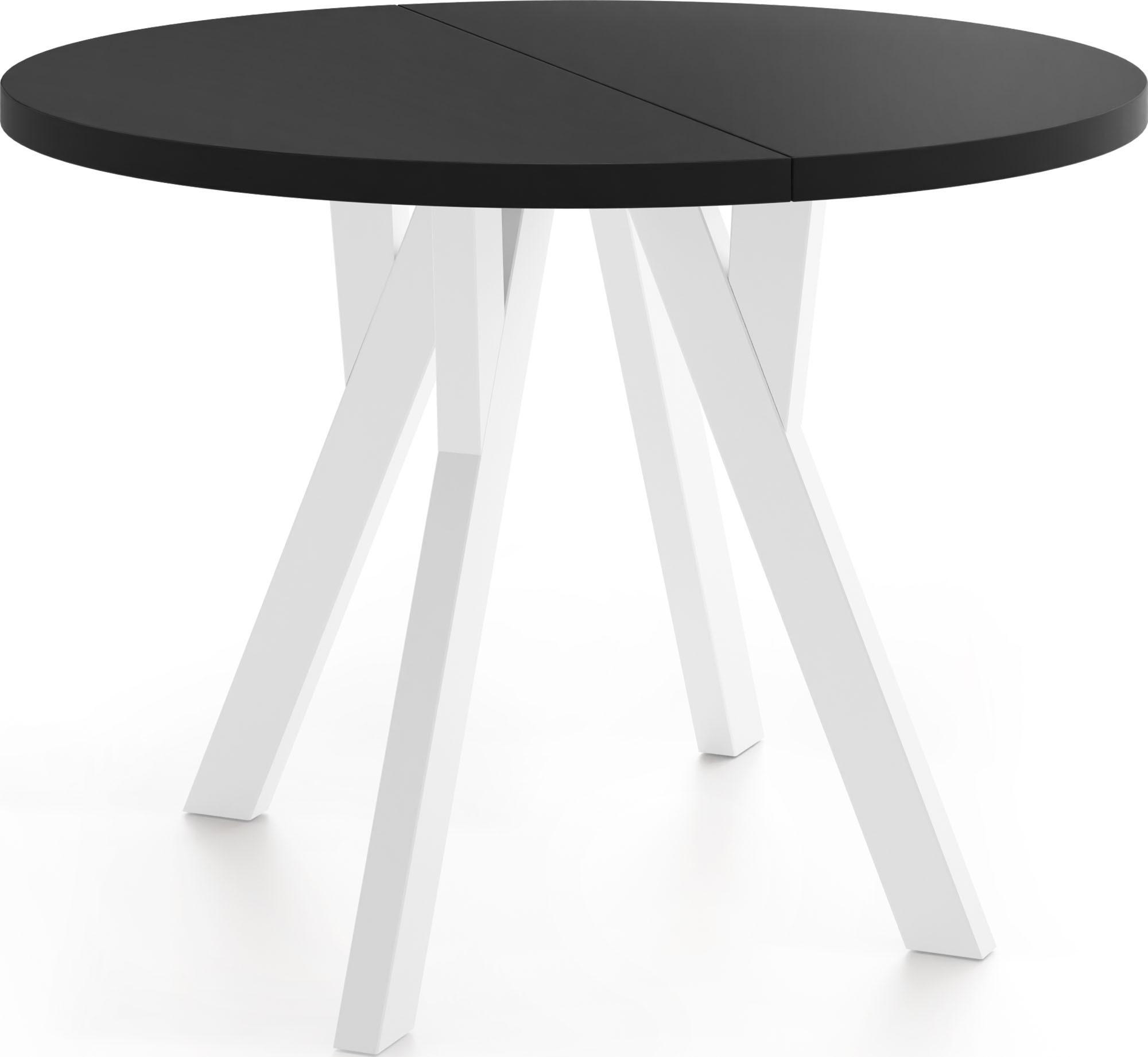ESSTISCH Avero White runder ausziehbarer, Schwarz 100-140/100/77 cm - Schwarz/Weiß, Holz/Holzwerkstoff (100/140/77cm) - WFL GROUP