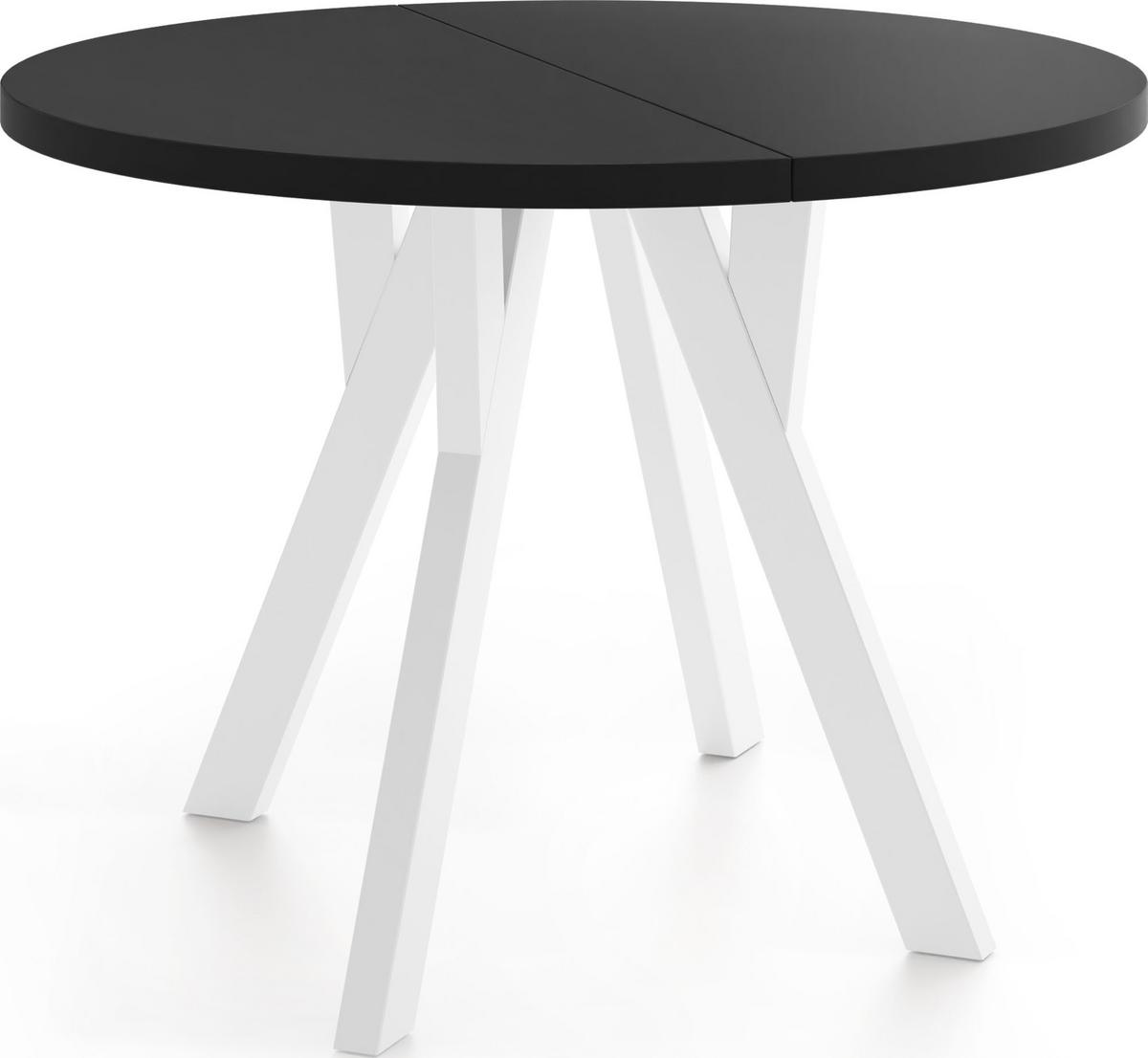 ESSTISCH Avero White runder ausziehbarer, Schwarz 80-160/80/77 cm - Schwarz/Weiß, Holz/Holzwerkstoff (80/160/77cm) - WFL GROUP