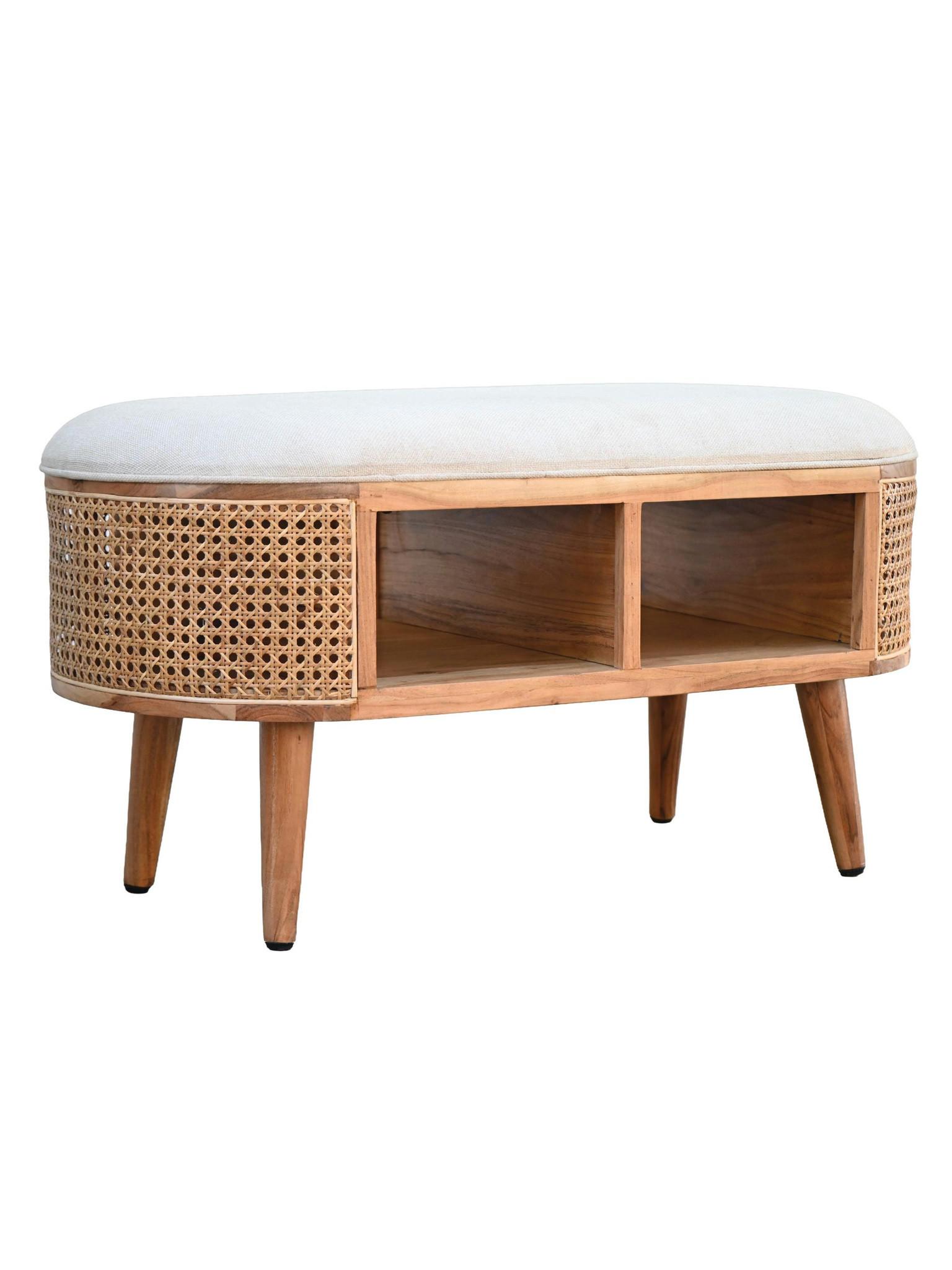 SITZBANK ASCOLI, Jutestoff, Akazie-Weiß, 90 x 45 x 45 cm - Hellbraun/Creme, Akazienholz/Holz (90/45/45cm) - KADIMA DESIGN
