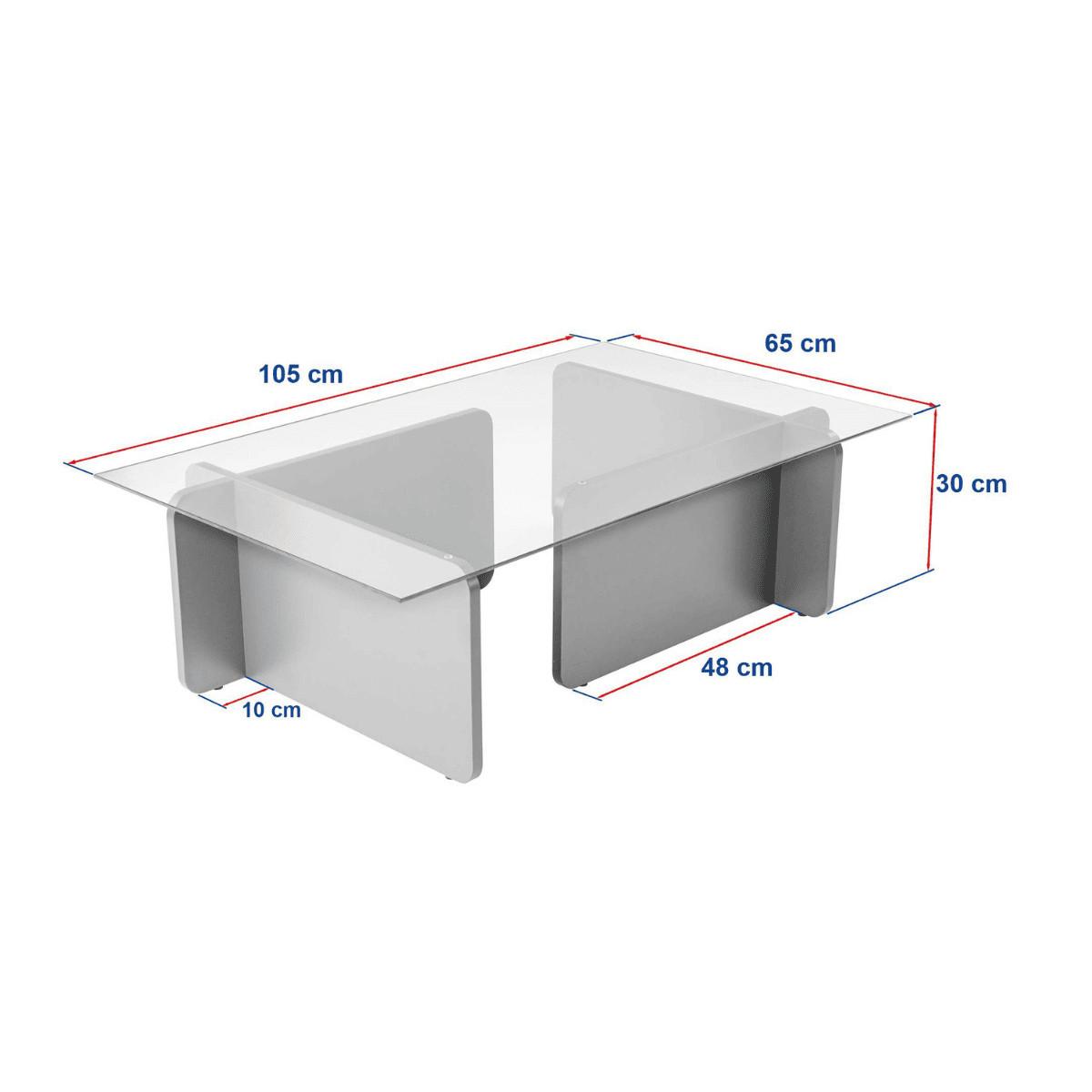COUCHTISCH mit Tischplatte aus gehärtetem Glas 105/65/30 cm - Eiche Bianco, Holzwerkstoff (110/65/30cm) - Calicosy