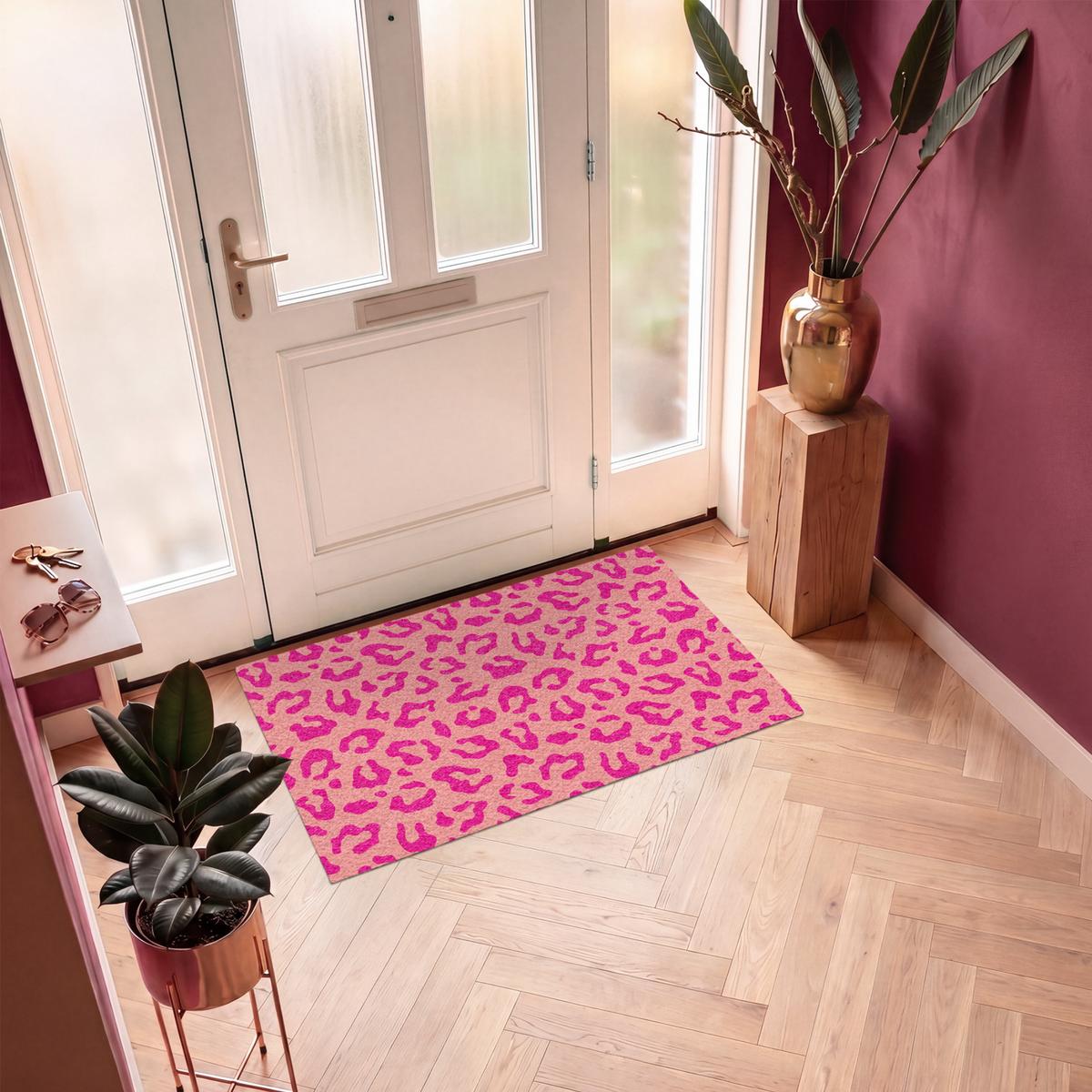 FUSSMATTE Pantherdruck - Rosa - Tierdruck - Minimalistisch Sauberlaufmatte 120x80 cm - Pink, Kunststoff (120/80cm) - MuchoWow