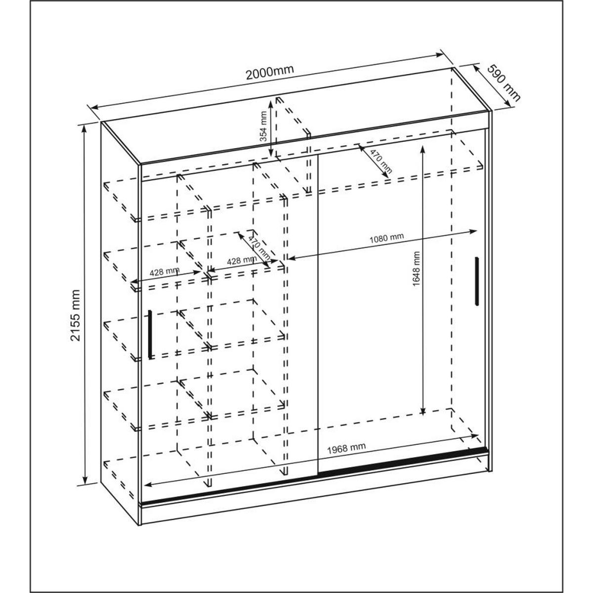 SCHWEBETÜRENSCHRANK Katrina weiß 200/215,5/59 cm 2-türig - Weiß, Holzwerkstoff (200/215.5/59cm) - Beautysofa