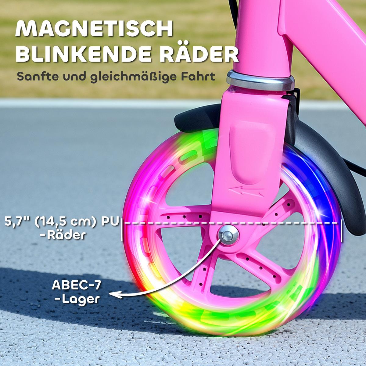 ROLLER Kinder Klappbar mit Verstellbarer Lenkerhöhe, 2 Leuchtenden Räder Rosa - Rosa, Kunststoff/Metall (73/36/89cm) - AIYAPLAY