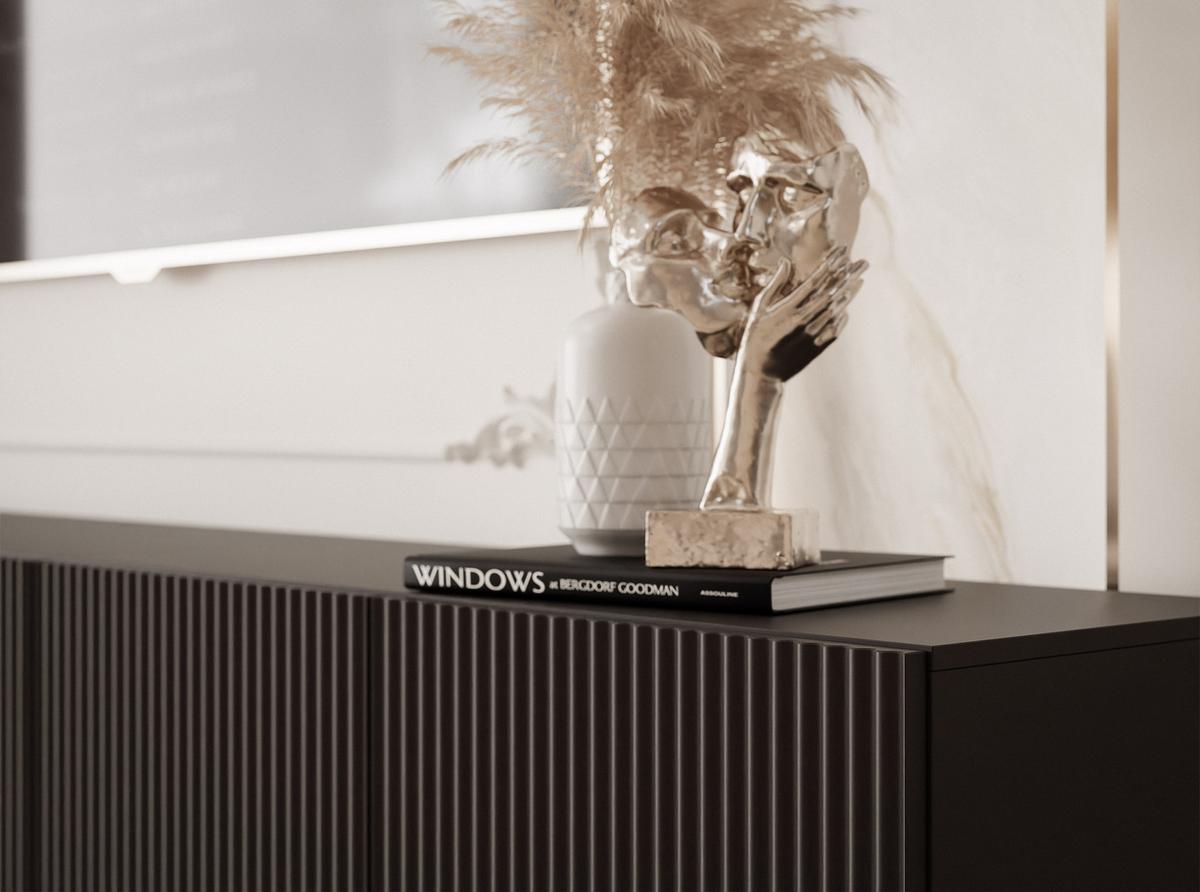 TV-HÄNGESCHRANK ANGEL 300 cm, geriffelte Front, LED-Beleuchtung, Schwarz - Schwarz, Holzwerkstoff (300/36/40cm) - Idohome
