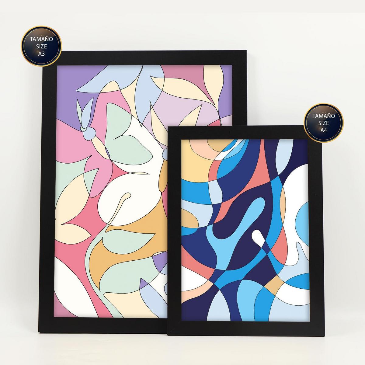 POSTER Set Mit 6 Ethikstile In Blume Zusammenfassung Ästhetische Dekorative Gemälde Für Ihr Wohnzimmer, Schlafzimmer, Zuhause A3 & A4 Schwarzer Rahmen - Schwarz, Papier (29/3cm) - Nacnic
