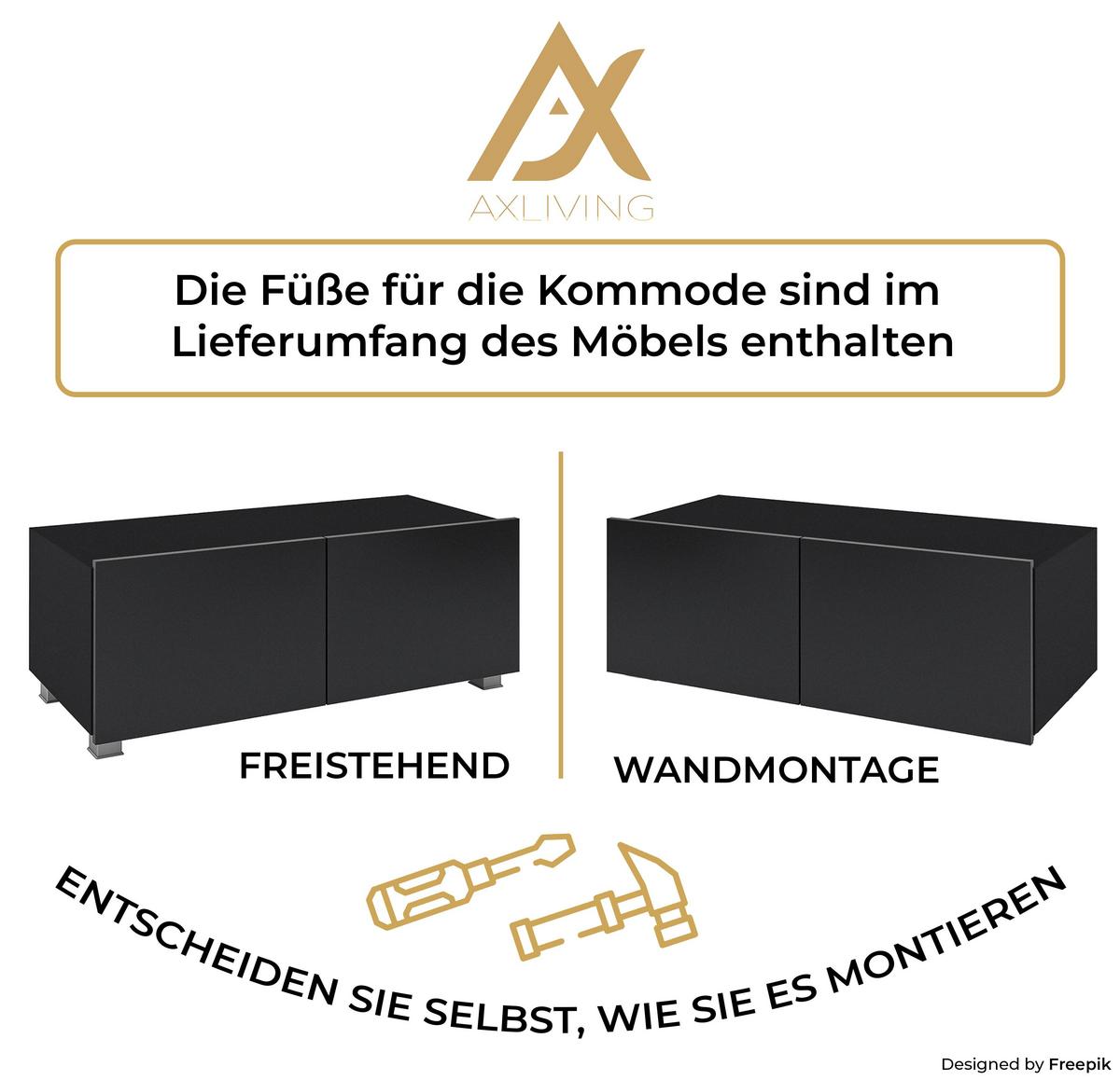 WOHNWAND Kossana 23 Modern Schwarz/Goldene Eiche 300/43/154 cm Wohnwand Set - Schwarz, Holzwerkstoff/Kunststoff (300/156/43cm) - AX Living