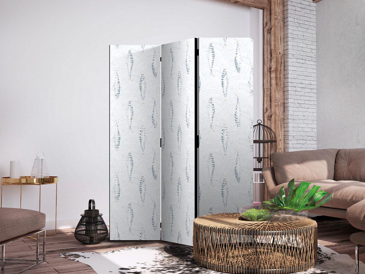 PARAVENT Akustik 3-tlg 135x172 cm abstrakte Fische - Grau, Holz/Textil (135/172/3cm) - Muralo