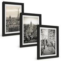 BILDER SET 3er Set - 20x30 cm Schwarzer Rahmen - Aussicht Paris New York Treppen - Schwarz, Kunststoff (20/30cm) - TULUP