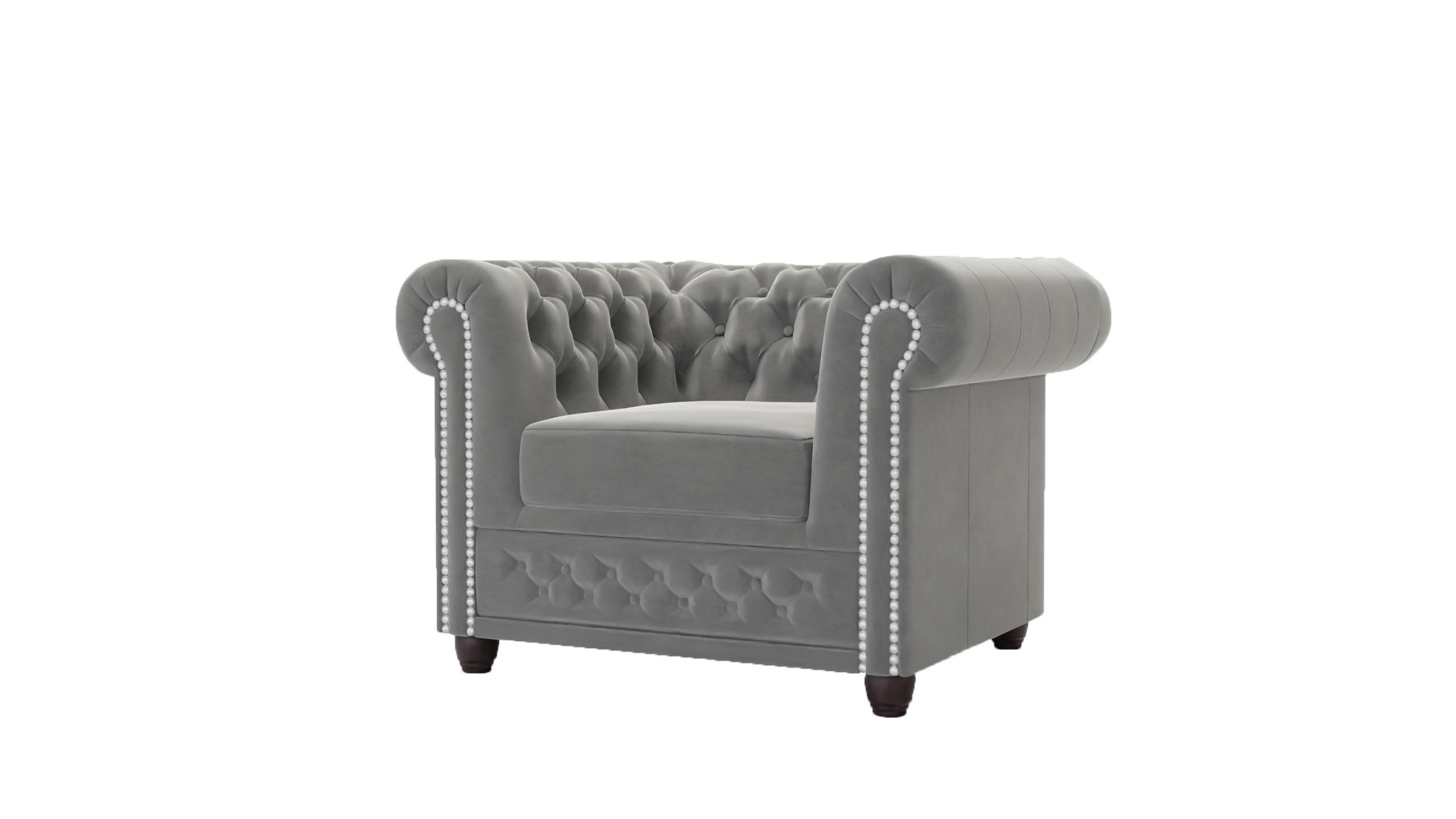CHESTERFIELD-SESSEL Nyx Grau Samt - Braun/Grau, Holz/Textil (94/72/86cm) - S-Style Möbel
