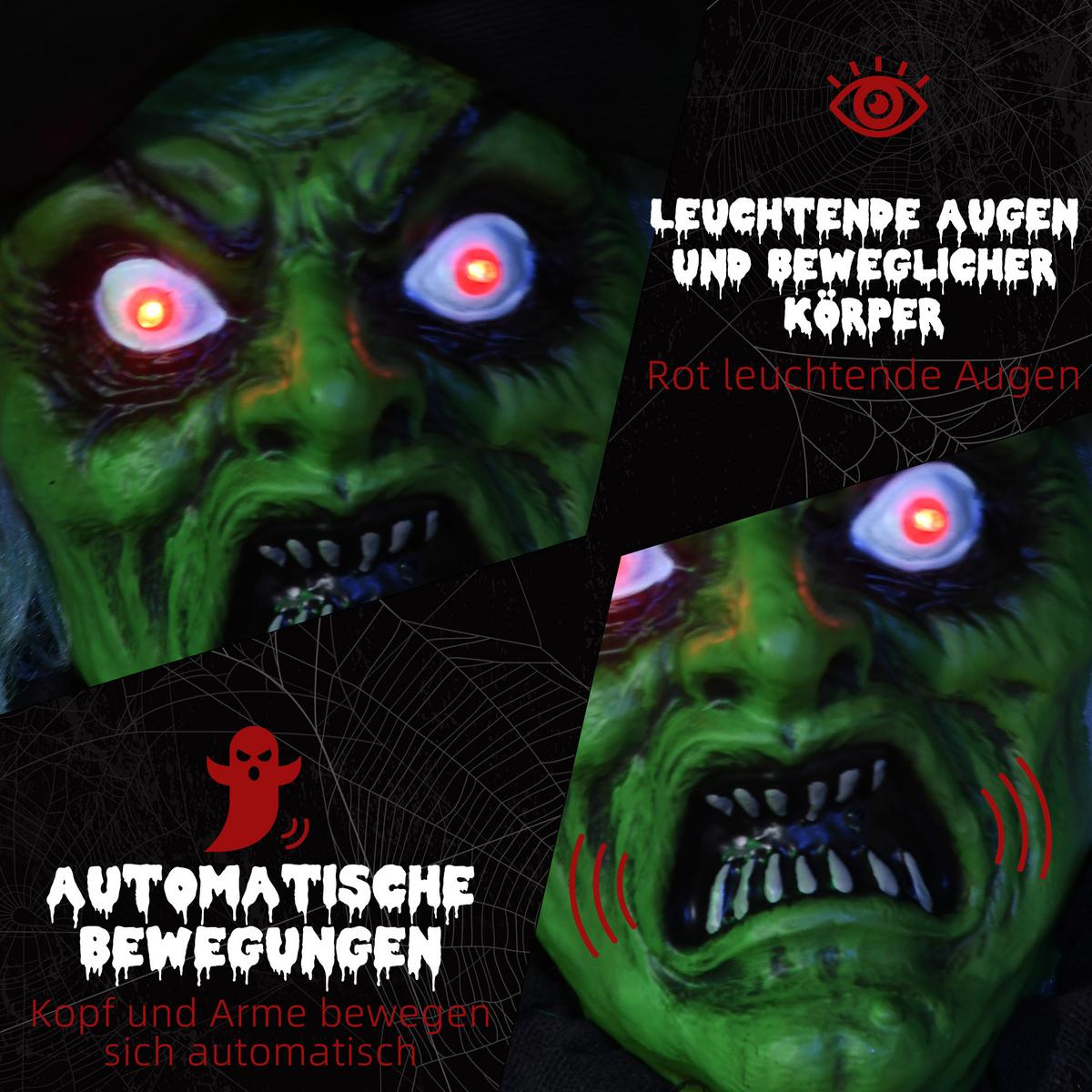 HALLOWEEN-HEXE 183cm Halloween Dekoration mit LED-Leuchte, Soundfunktion - Multicolor, Kunststoff (18/183/60cm) - HOMCOM