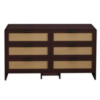 SIDEBOARD holzwerkstoff in rotbraun mit rattan-geflecht, abgerundete ecken & 6 schubladen - Walnussfarben, Holzwerkstoff (130/74/40cm) - Urban Meuble