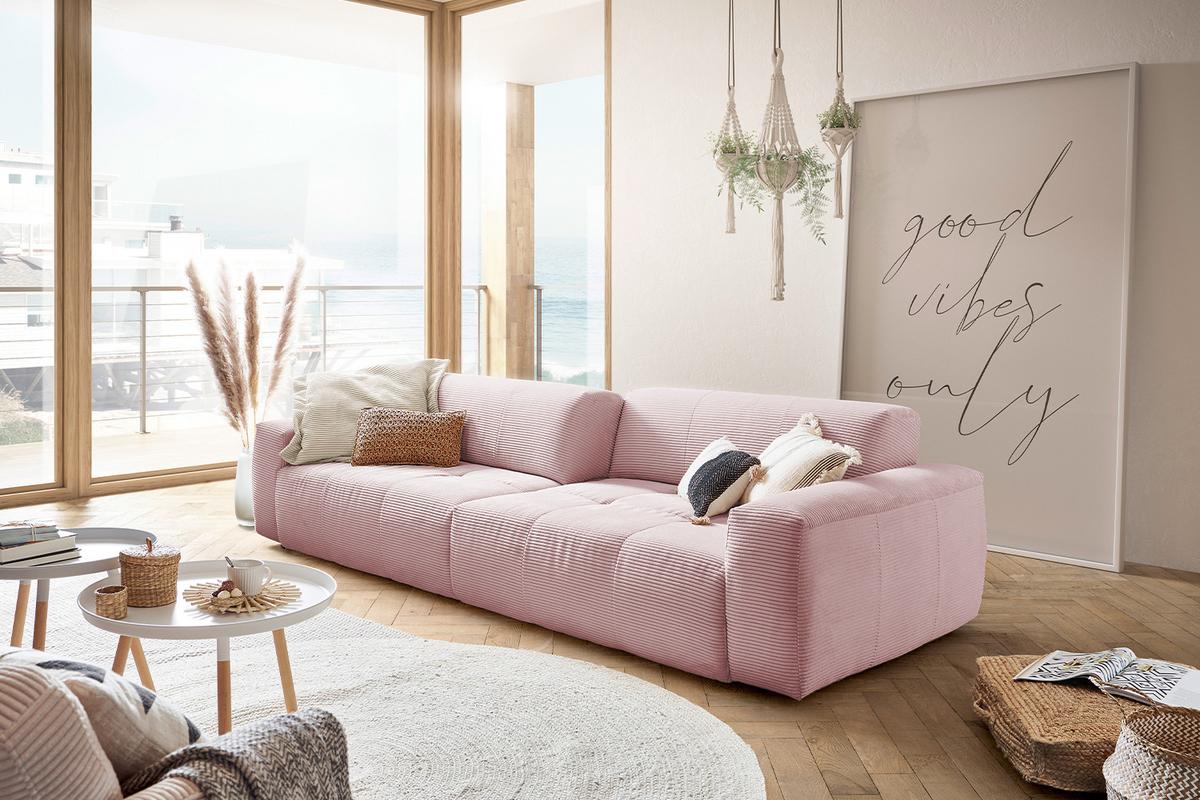SOFA MIT SITZTIEFENVERSTELLUNG PALACE Pink Cord Relaxfunktion - Rosa, Textil (298/74/120cm) - KAWOLA