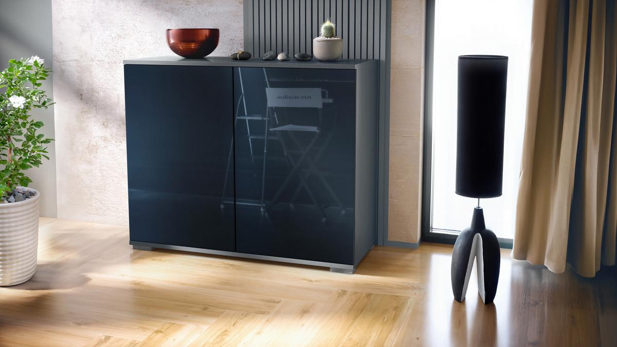 KOMMODE Skadu Schwarz Hochglanz - Schwarz Hochglanz, Holzwerkstoff (92.5/75.5/35cm) - Vladon