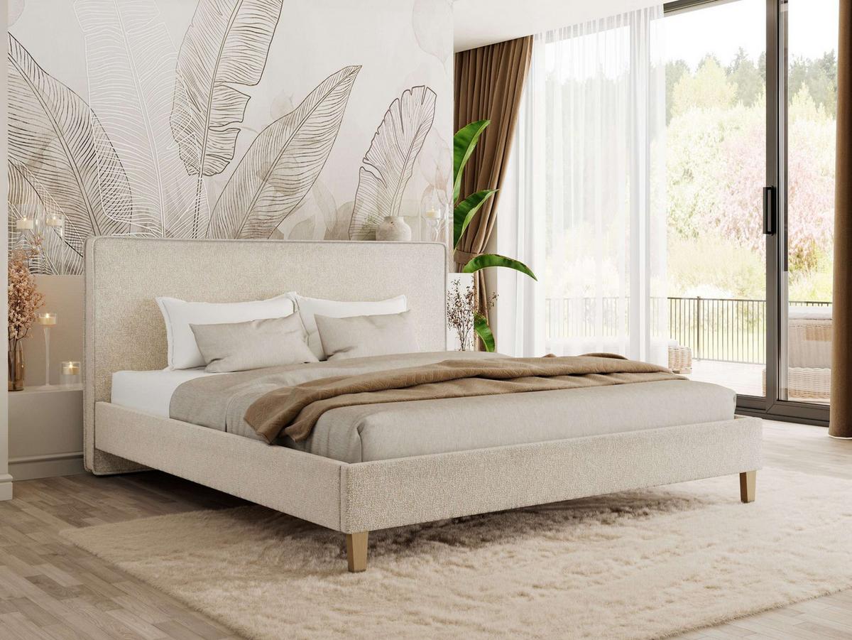 POLSTERBETT LUMARO CLASSIC 140/200 - Creme Stukture - Matratze Multipocket - Creme/Kernbuche, Holz/Textil (140/200cm) - MKS