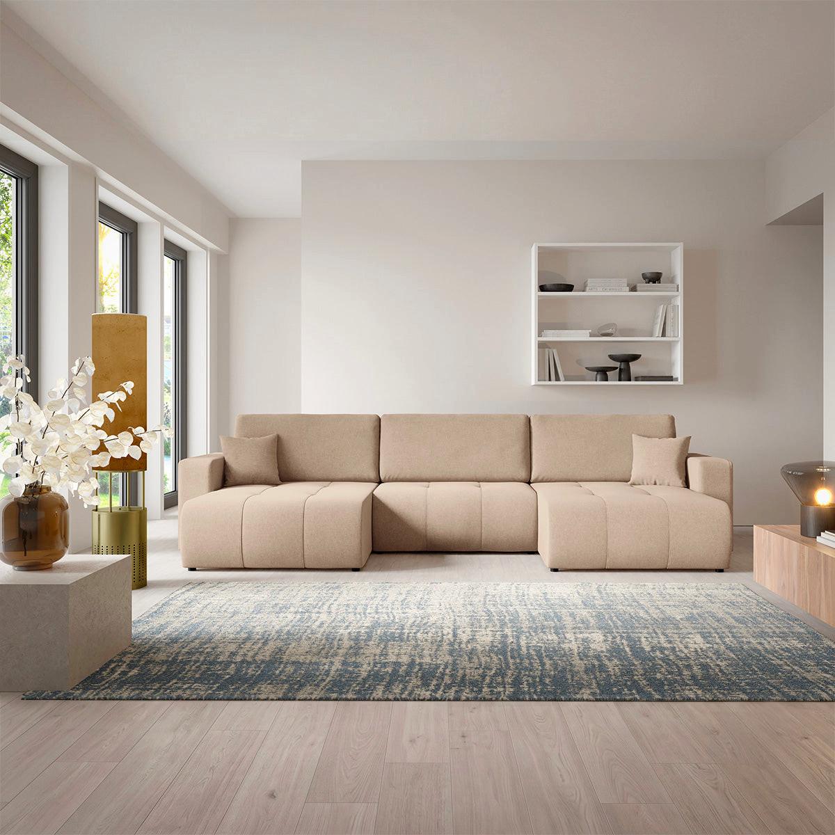 PANORAMASOFA Giulia 5 Sitzplätze Beige - Beige, Holz (344/82/149cm) - Petits-meubles