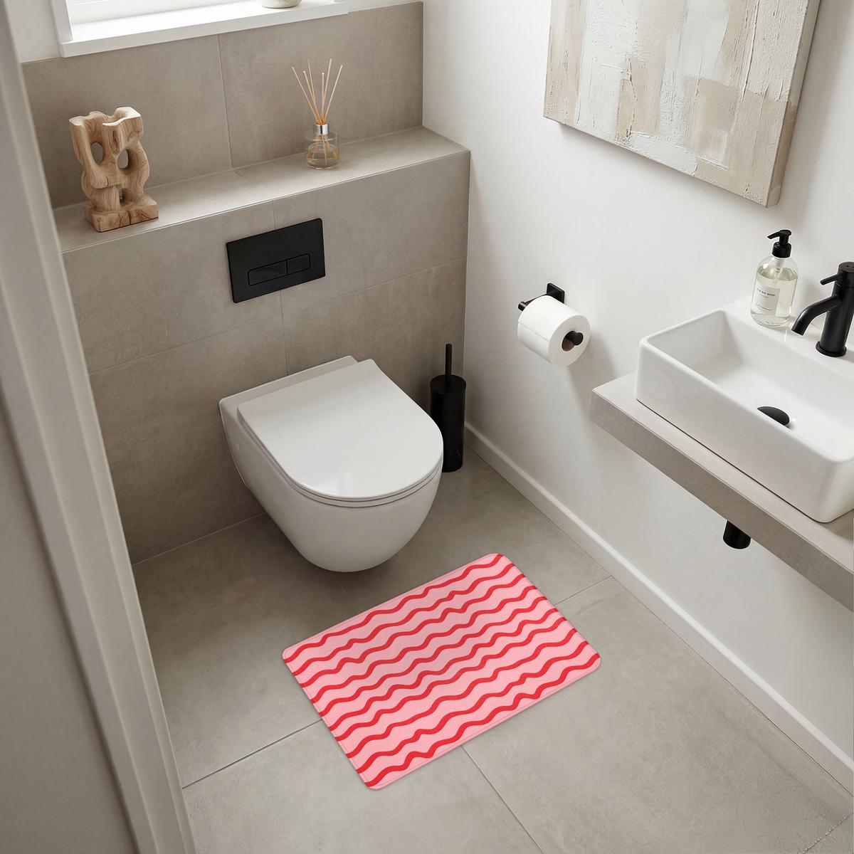 BADEMATTE Verspielt - Muster - Rot 60x40 cm - Rosa, Textil (60/40cm) - OnlyWow
