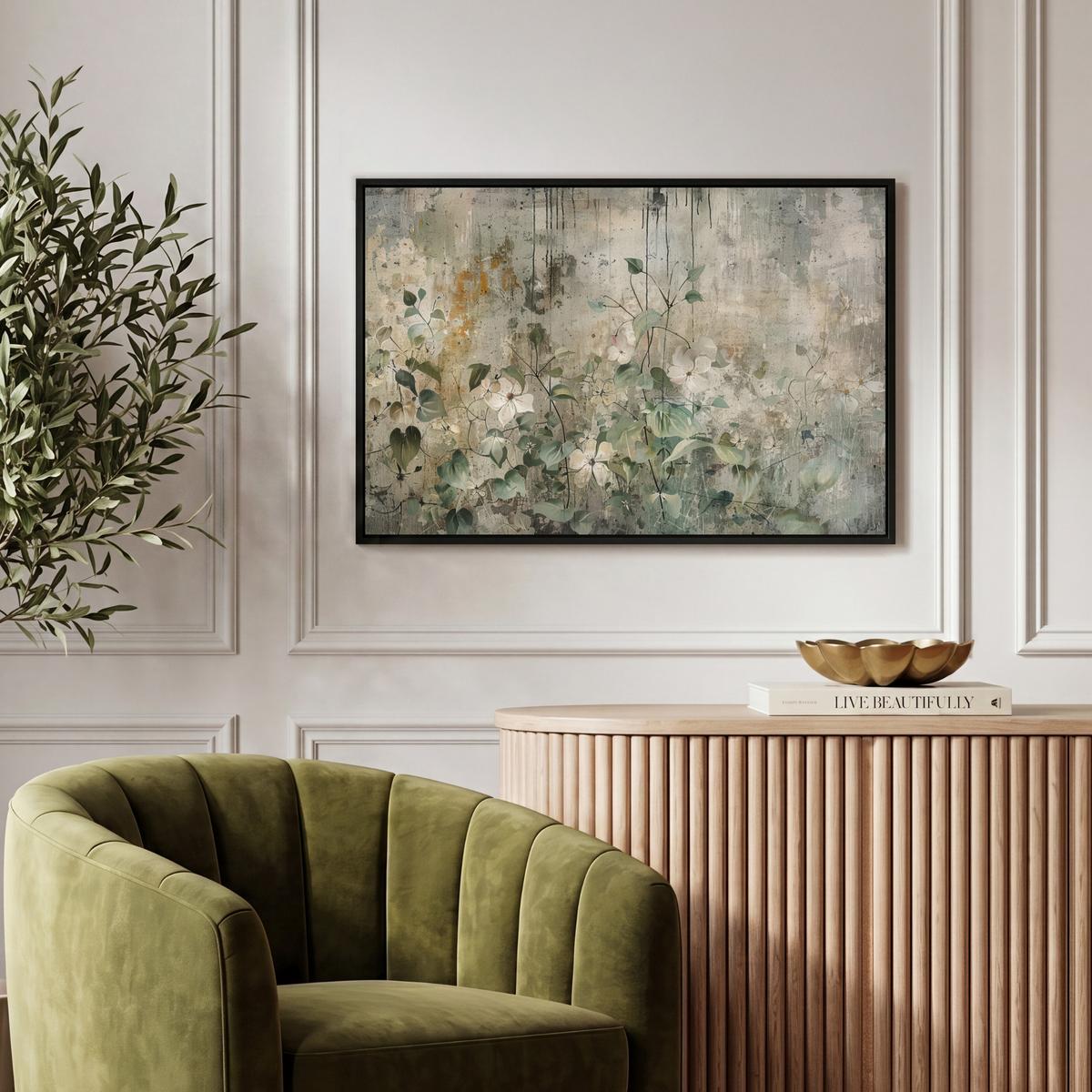 LEINWAND Bilder mit Rahmen - Blumen - Blätter - Abstrakt - Modern - 60x40 - Grau, Textil (60/40cm) - MuchoWow