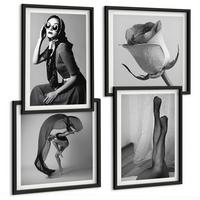 BILDER SET 4er Set - 50x50 cm & 40x60 cm Schwarzer Rahmen - Stilvolle Porträts eleganter Frauen - Schwarz, Kunststoff (50/50cm) - TULUP