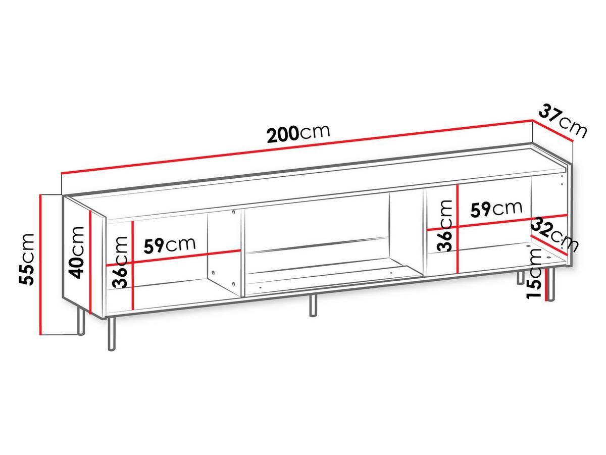 TV-LOWBOARD Tewos 200 K mit Kamin - Nussbaumfarben/Schwarz, Holzwerkstoff/Metall (200/55/37cm) - MIRJAN24