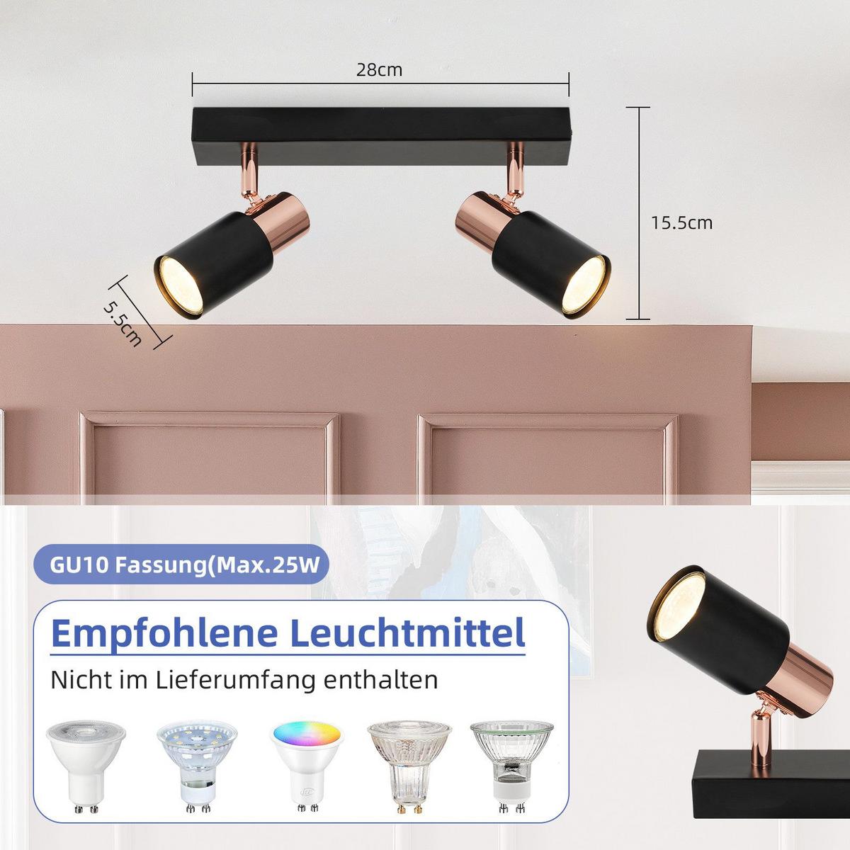 DECKENSTRAHLER Albstadt 2-flammig 28/5.5/15.5 cm - Schwarz, Metall (28/5.5/15.5cm) - Nettlife