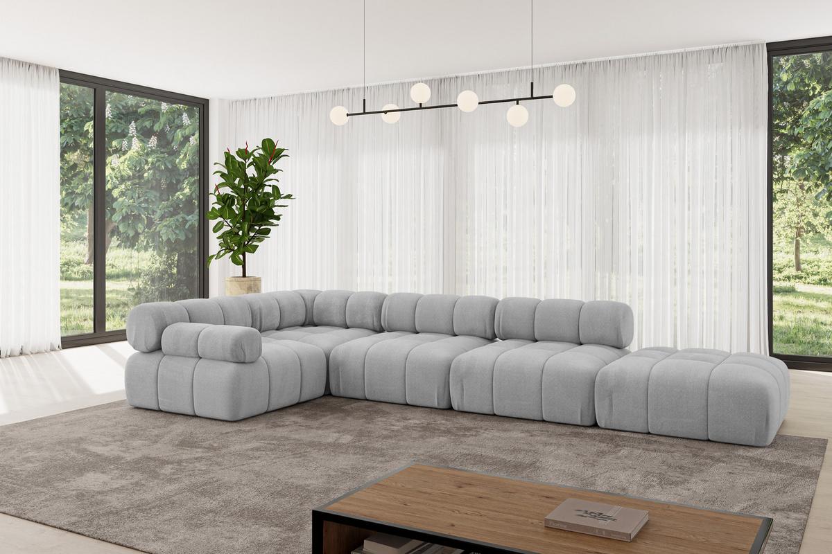 ECKSOFA modulares Sofa Felto-L2 - 380x190x70 cm Hellgrau Velours - Hellgrau, Holzwerkstoff/Textil (380/190cm) - ALTDECOR