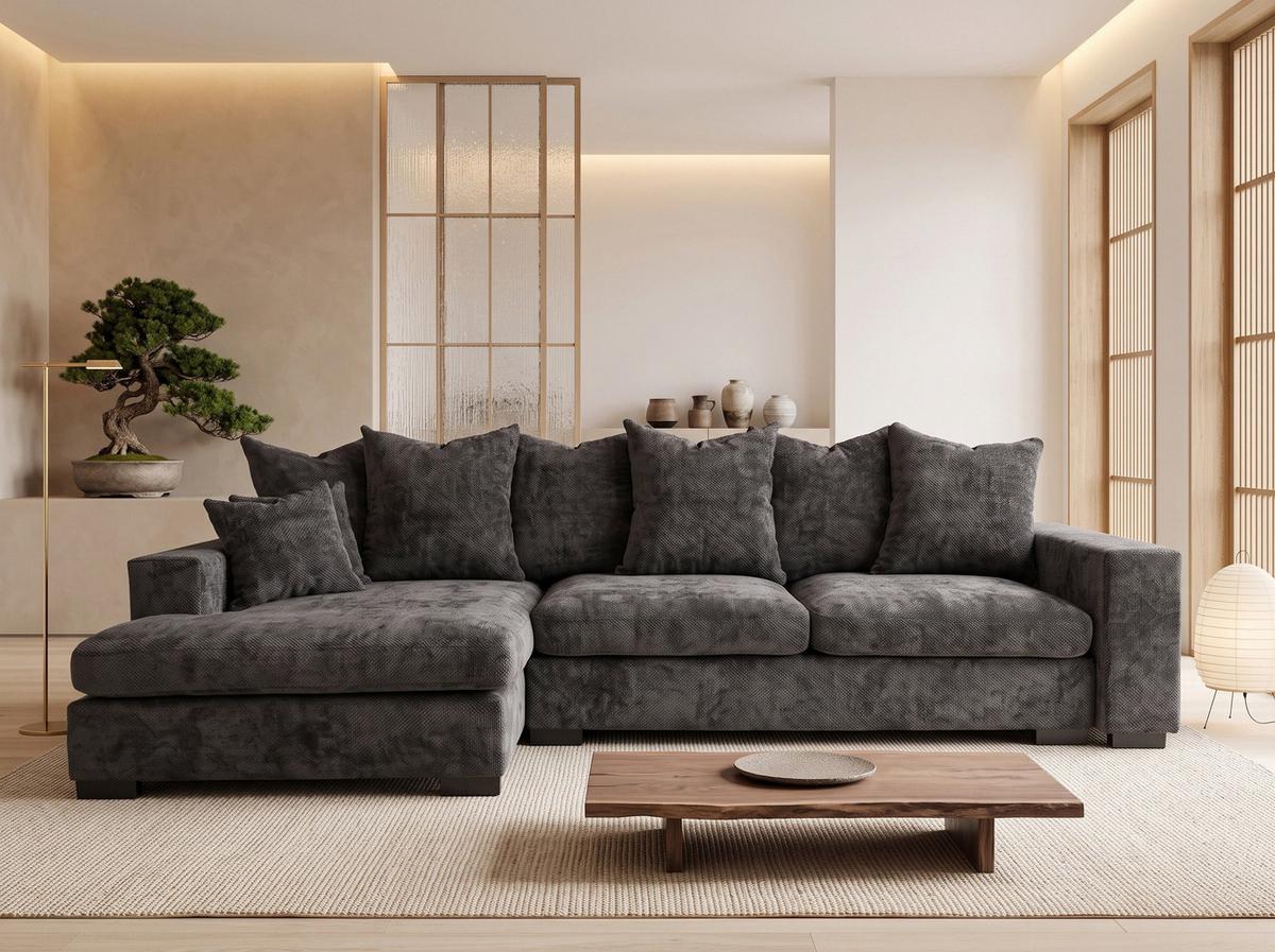 ECKSOFA Dahlia mit Schlaffunktion und Bettkasten in L-Form Links - Anthrazit Chenille 285/92/155 cm - Anthrazit/Schwarz, Kunststoff/Textil (285/155cm) - WFL GROUP