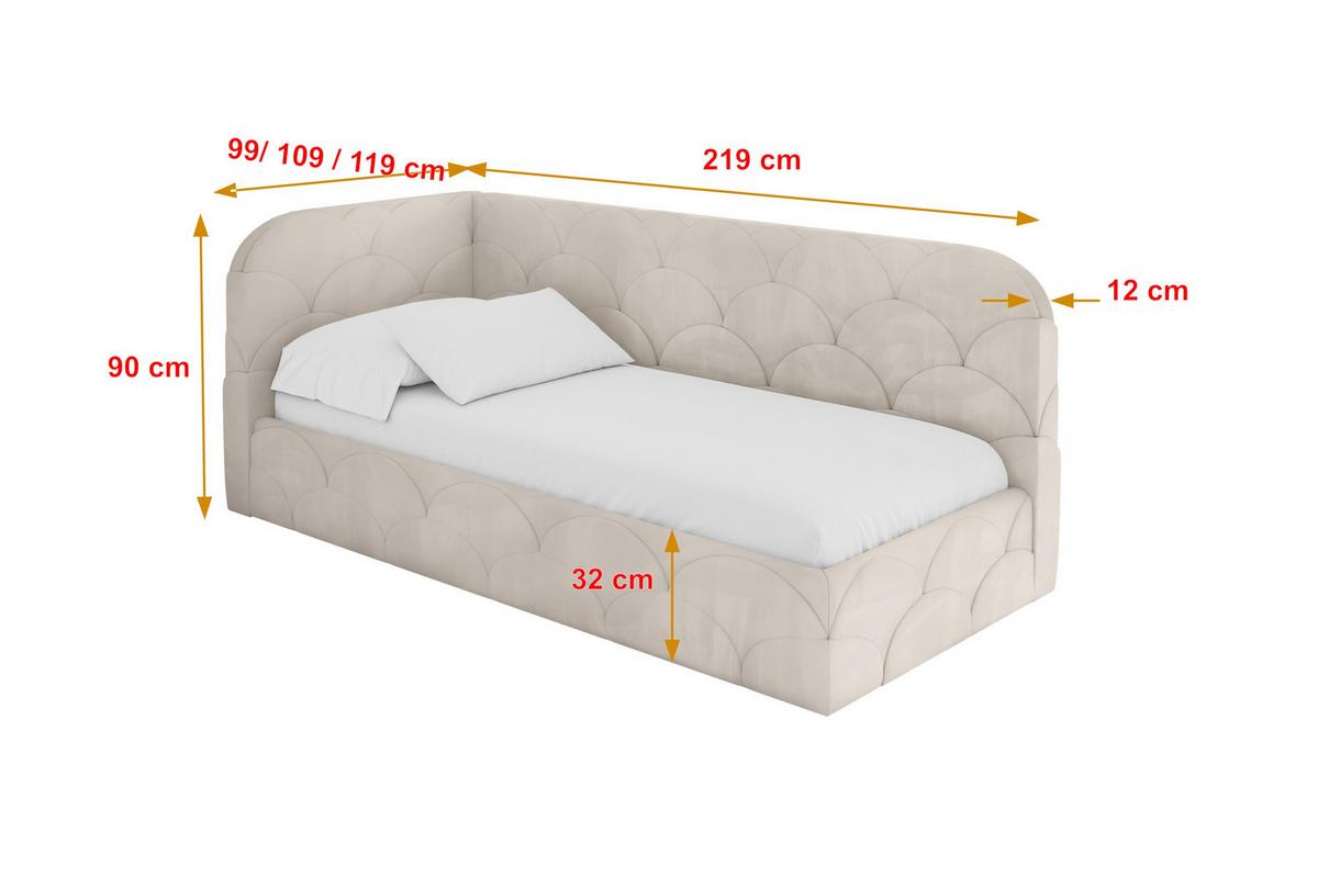 EINZELLBETT Jugendbett mit Bettkasten, Rechts - ELRY 100x200 Beige - Sandfarben, Holzwerkstoff/Textil (100/200cm) - ALTDECOR