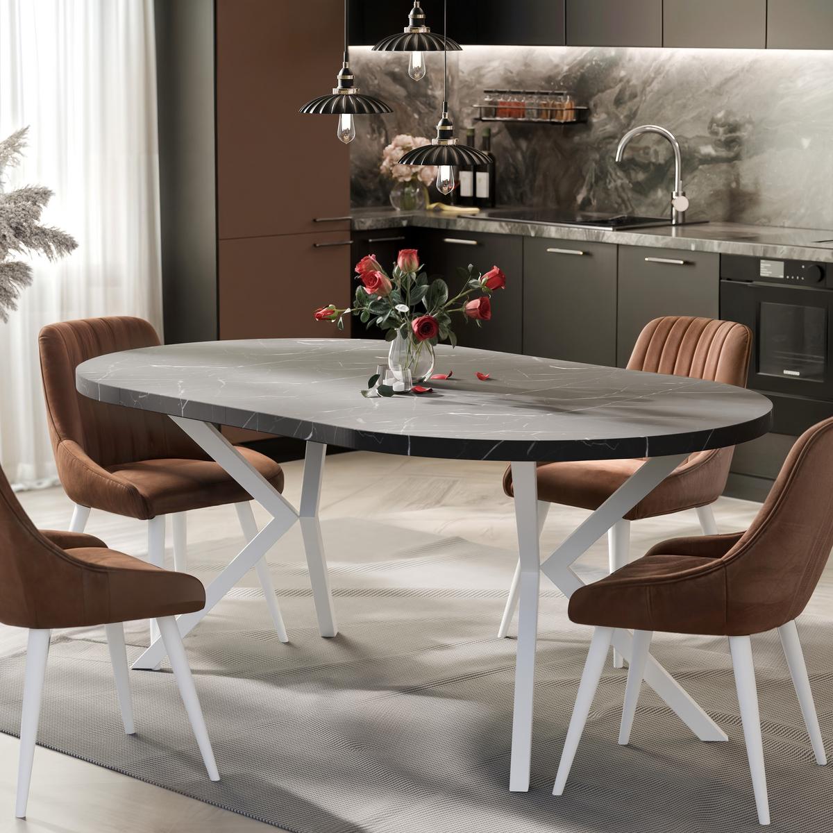 AUSZIEHTISCH MILTON 120-196/76 cm mit Metallgestell, Weiß / Grigia Pietra - Weiß/Grau, Holzwerkstoff/Metall (120/120/76cm) - Idohome