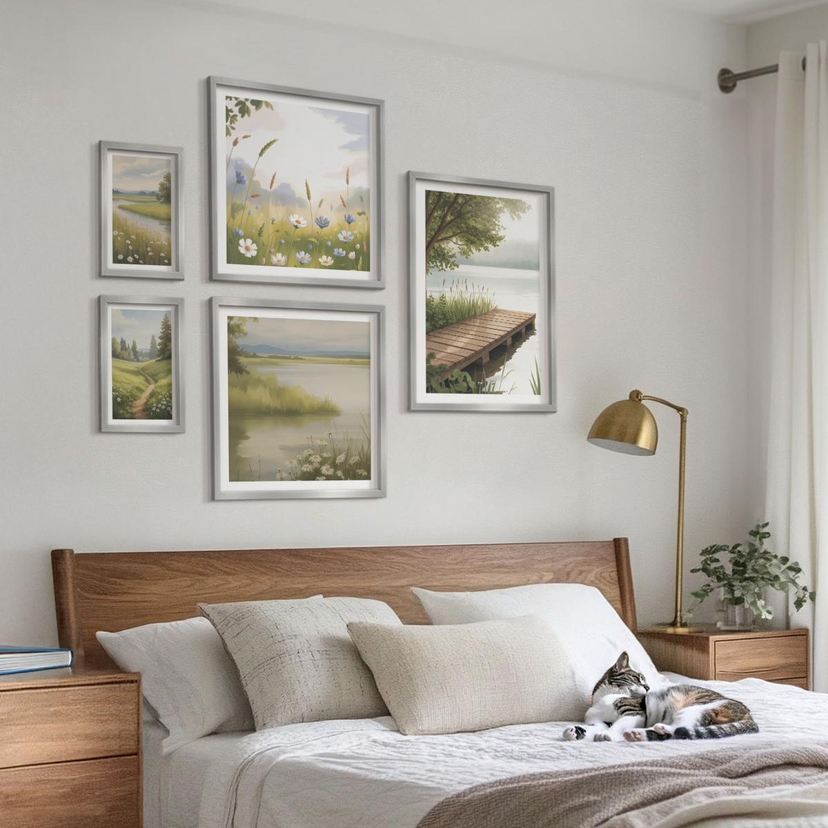 BILDER SET 5er Set - 50x50 cm & 20x30 cm & 40x60 cm Silberner Rahmen - Zitronenblumen aus der Küstenstadt - Silberfarben, Kunststoff (40/60cm) - TULUP