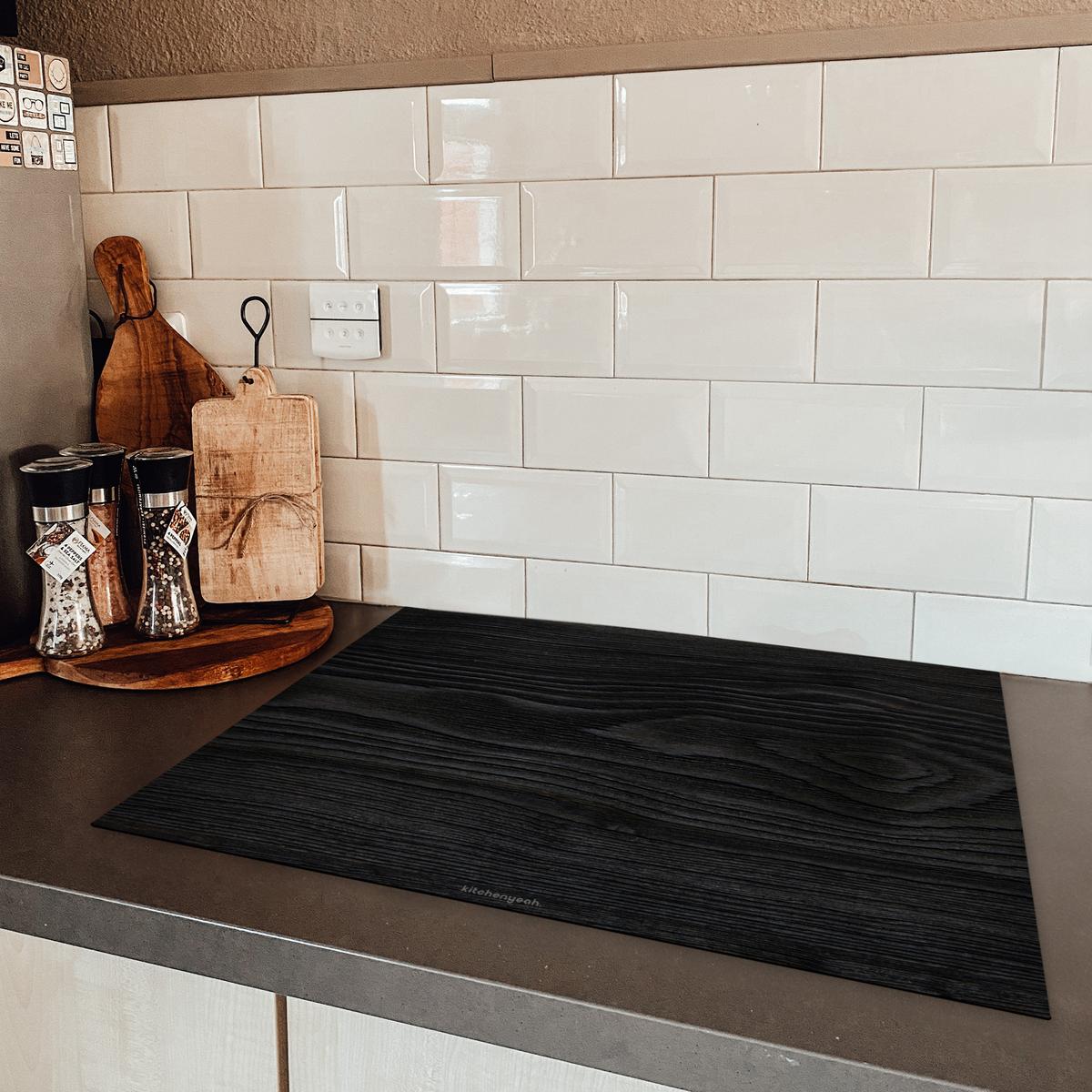 HERDABDECKPLATTE Schwarz - Holzoptik Induktionsmatte 71x52 cm - Schwarz, Kunststoff (71/52/0.2cm) - MuchoWow