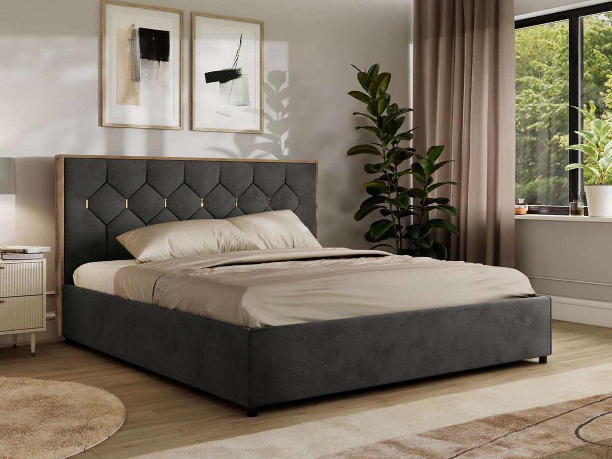POLSTERBETT LARINO CLASSIC 180/200 - Dunkelgrau Velvet - Multipocket-Matratze - Dunkelgrau, Textil (180/200cm) - MKS