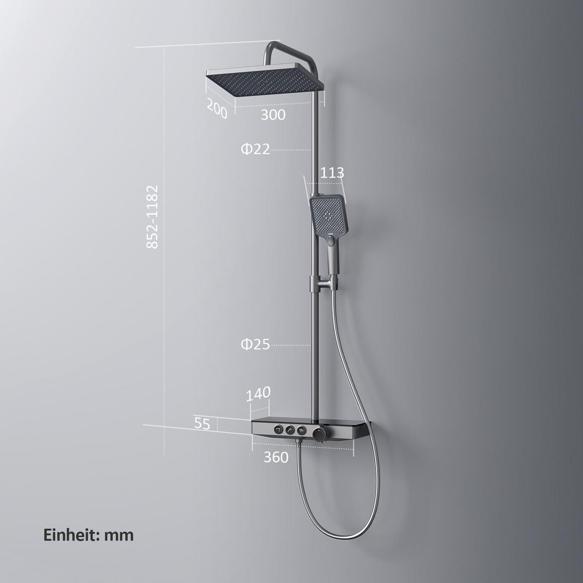 ÜBERKOPFBRAUSESET mit Thermostat höhenverstellbar Anthrazit 112,7/46 cm - Anthrazit, Metall (36/118/46cm) - EMKE